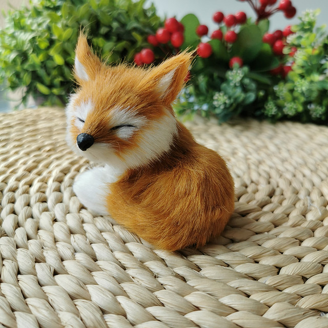 Kawaii Realistic Fox Plush Toy Animal Figures Figurines Cute